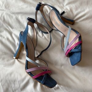 Rachel Marvì Women’s Denim Sandals with Patent Leather Detail